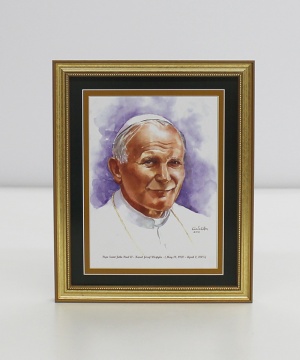 Pope Saint John Paul II Framed Watercolor Print 8x10