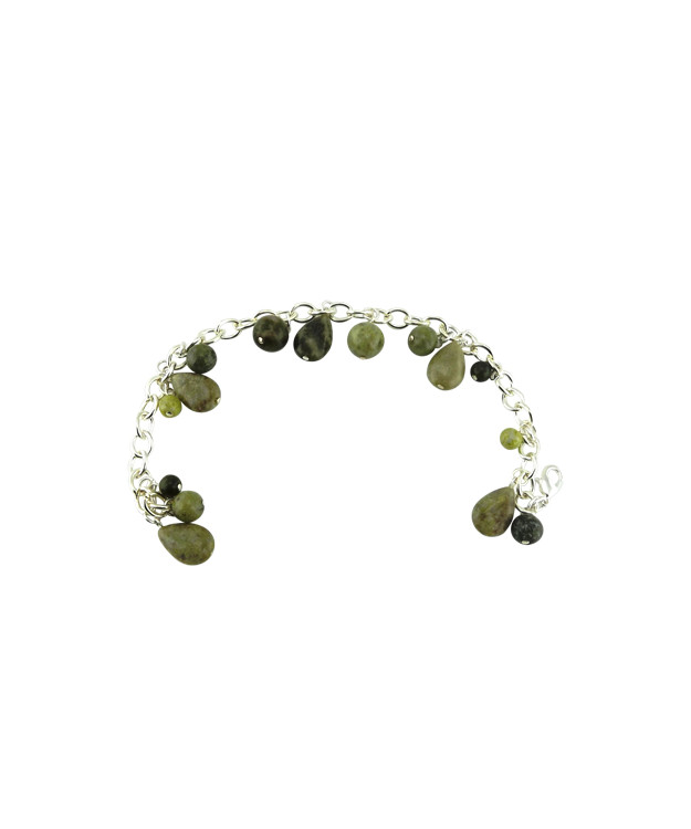 Sterling Silver Charm Bracelet ~ Shamrocks & Beads Connemara Irish Marble