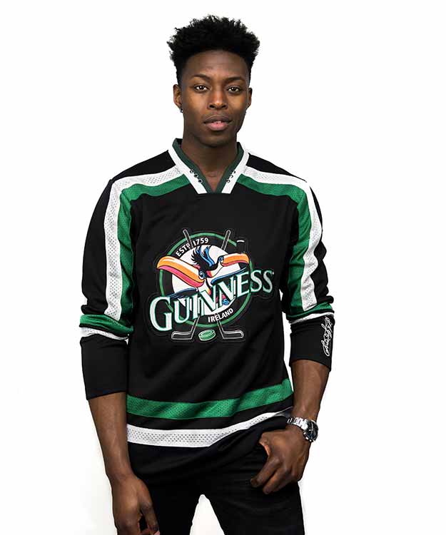 Guinness Toucan Black, Green and White Hockey Jersey, Large