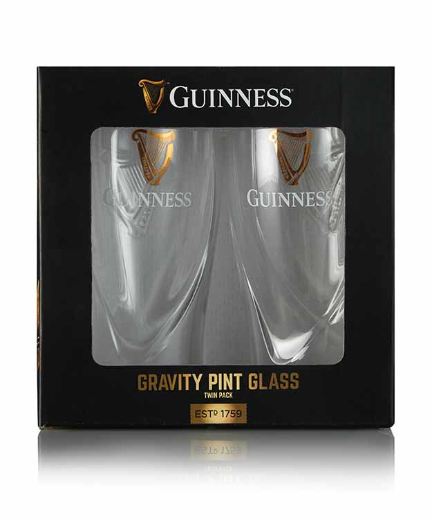 Guinness Logo 2 Pack Pint Glass Set With Embossed Harp