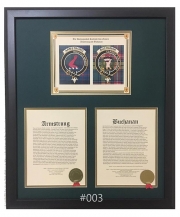 Double Clan Badges with Tartan and Double Histories - Framed Walnut - 20x24