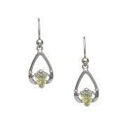 August - Peridot Birthstone Claddagh Earrings