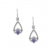 February - Amethyst Birthstone Claddagh Earrings