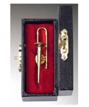 Gold Brass Trombone Pin With Case