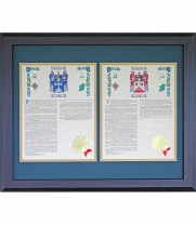 Personalized 16 x 20 Walnut Frame His & Her Coat of Arms With last Name History Matted & Framed Print