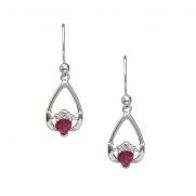 July - Ruby Birthstone Claddagh Earrings