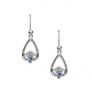 March - Aquamarine Birthstone Claddagh Earrings