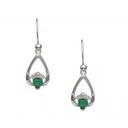 May - Emerald Birthstone Claddagh Earrings
