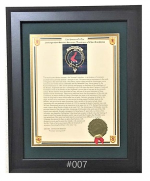 Clan Badge with Tartan and History - Framed Walnut - 11x14 