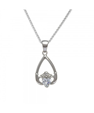 April - Cubic Zirconia Birthstone Claddagh Pendant