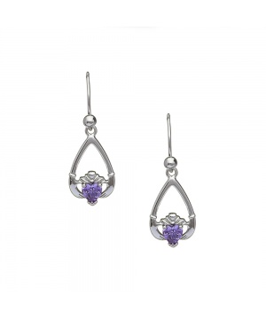 February - Amethyst Birthstone Claddagh Earrings