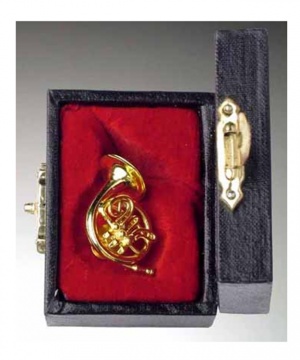 Gold Brass French Horn Pin With Case