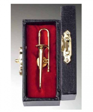 Gold Brass Trombone Pin With Case
