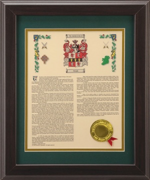 Personalized 11 x 14 History with Coat of Arms - Walnut Framed Print