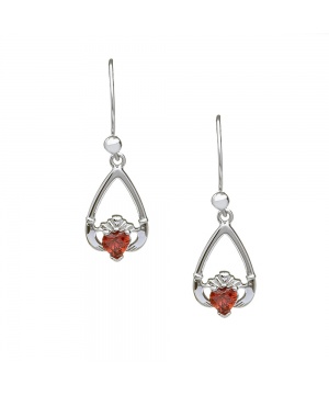 January - Garnet Birthstone Claddagh Earrings