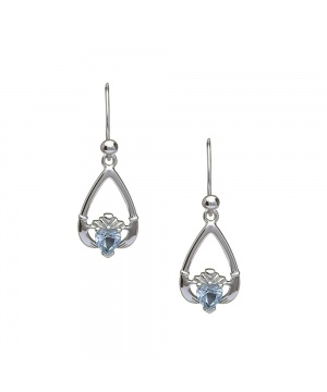 March - Aquamarine Birthstone Claddagh Earrings