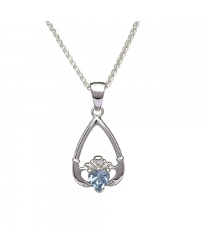 March - Aquamarine Birthstone Claddagh Pendant