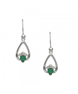 May - Emerald Birthstone Claddagh Earrings