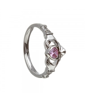 October - Pink Tourmaline Birthstone Claddagh Ring