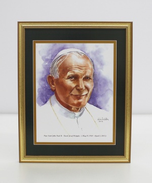 Pope Saint John Paul II Framed Watercolor Print 11x14